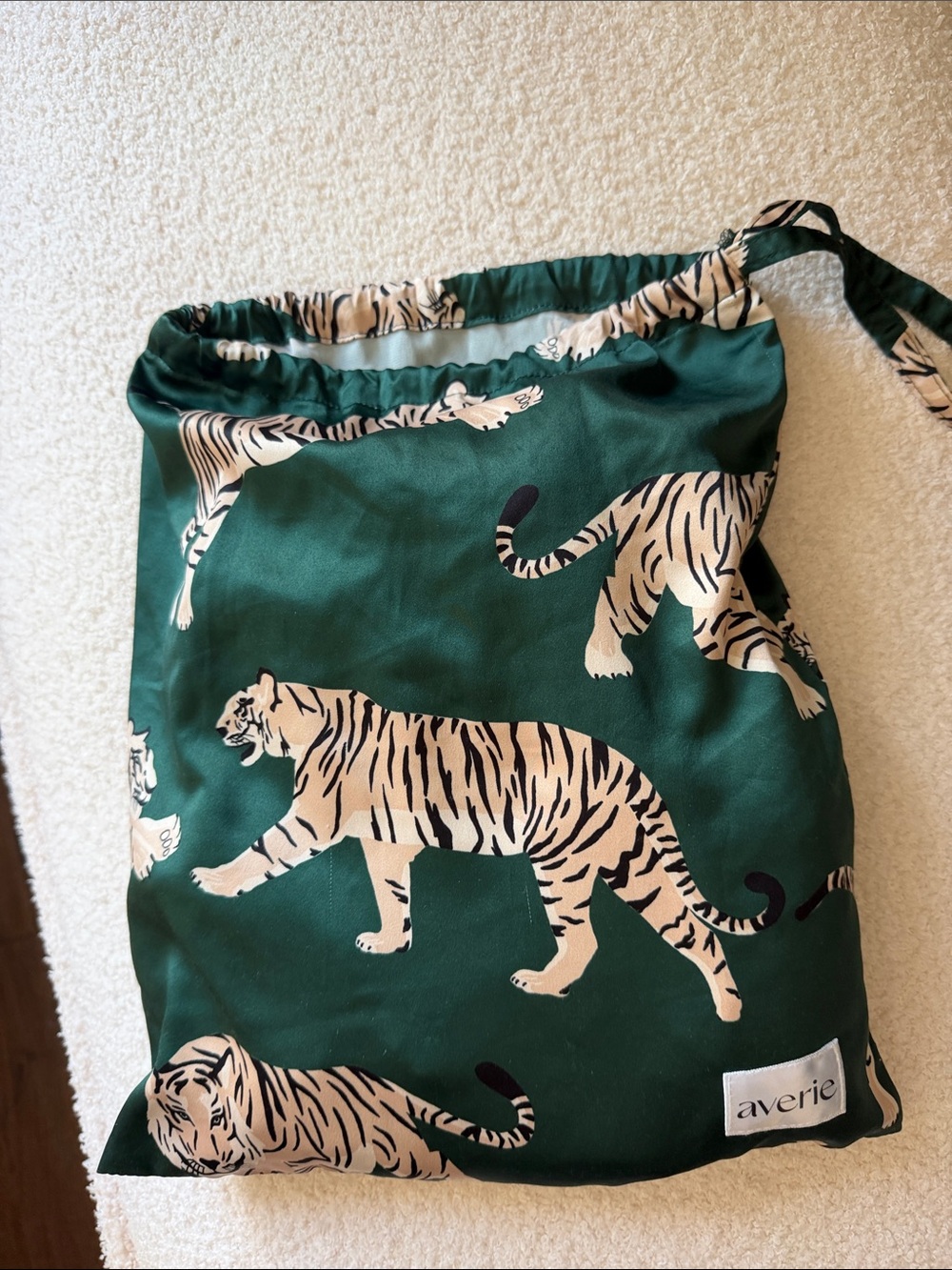 averie Green Tiger-Print Drawstring Pajama Bag